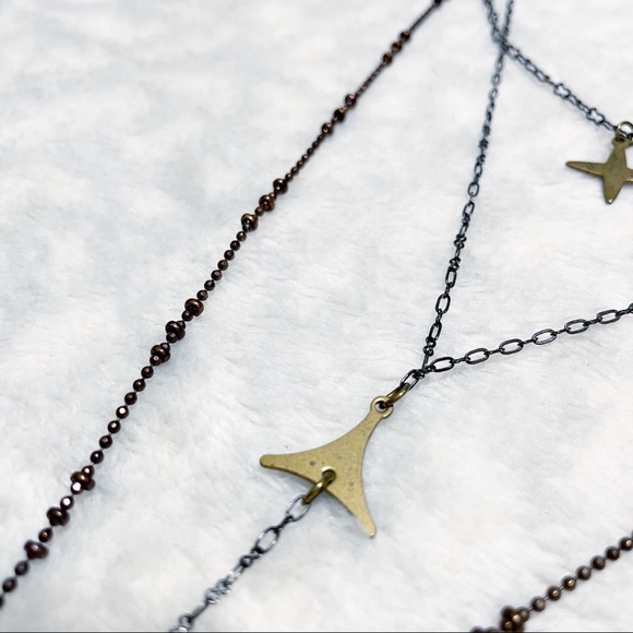 Elf Layer Necklace Star Charm Connected Dainty Multi Chain Distressed Boho - Picture 3 of 11